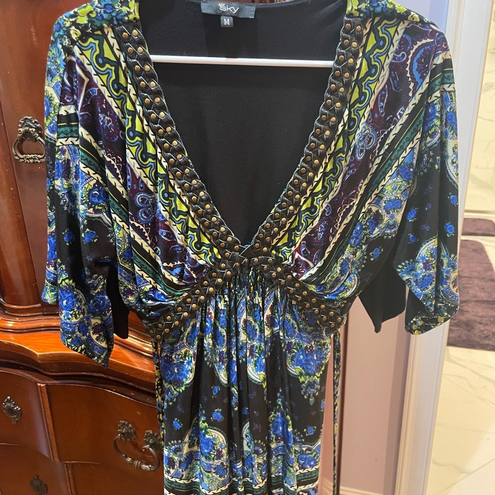 Sky Women's Blue and Black Patterned Blouse